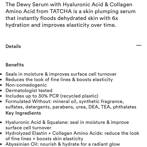 Tatcha The Dewy Serum - 30 ML / 1.0 Fl oz. - Cream and Purple Packaging - Picture 5 of 5